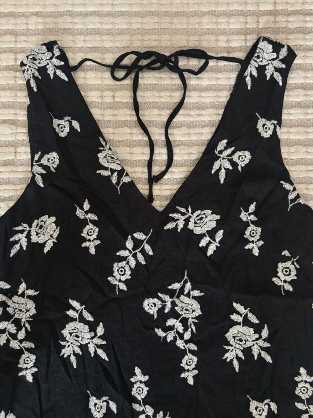NWT A&F Black Floral Embroidered Linen Shift Mini Dress Size MP - Picture 6 of 8